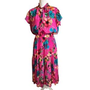 Tucker NYC Ruffle Sleeve Dress Martinique's Marigold in Pink in Silk Crepe NWT